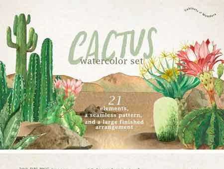 FreePsdVn.com 1801136 STOCK cactus watercolor set 2066730 cover