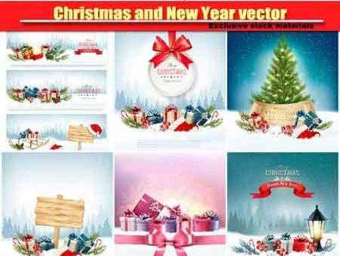 Freepsdvn Com 1480653116 Christmas And New Year Vector Holiday Background Christmas Tree And Presents Cover