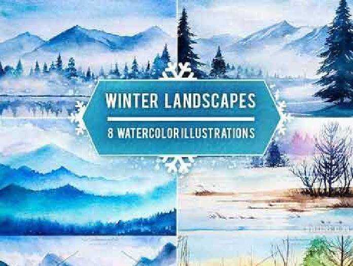 1702426 Winter Landscapes set #2. Watercolor 1153117