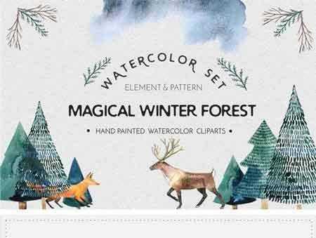 FreePsdVn.com 1707017 STOCK watercolor set magical winter forest 1921010 cover