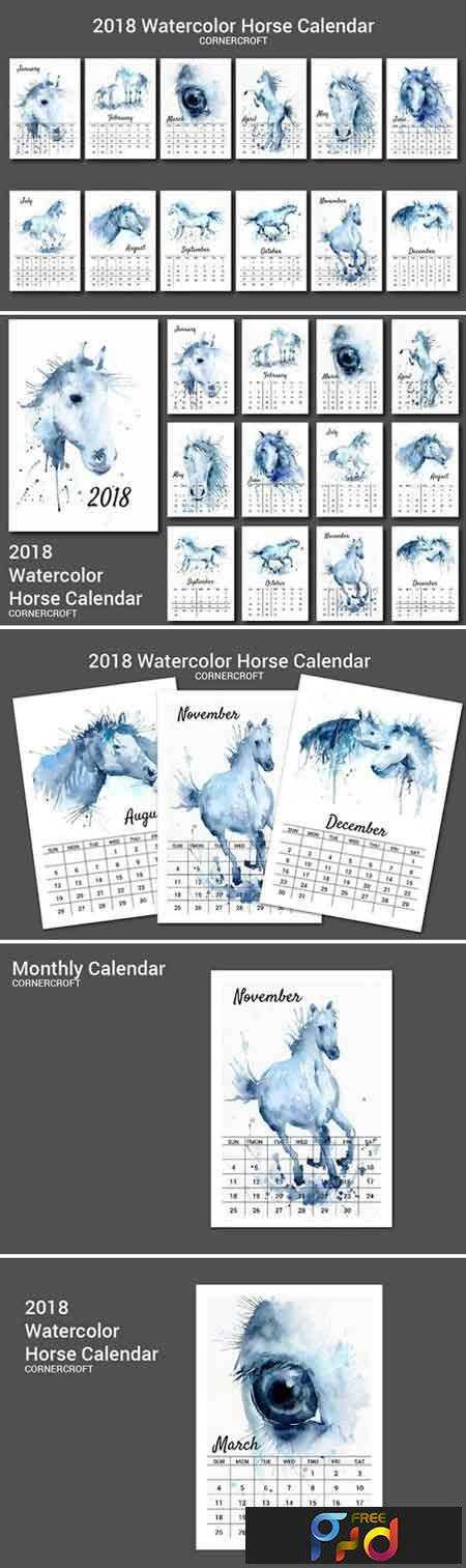 FreePsdVn.com 1708064 STOCK 2018 calendar watercolor horse 2025199