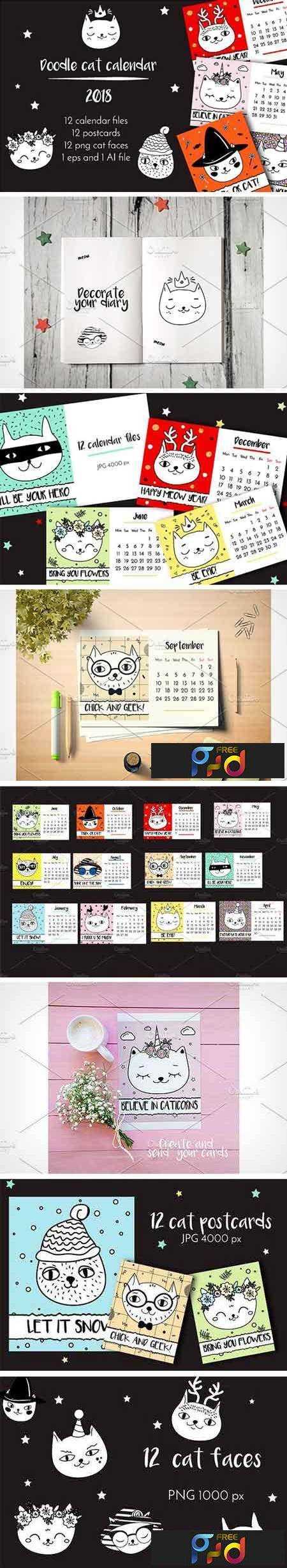 1708086 2018 Calendar Funny Doodle Cats 2010018 1