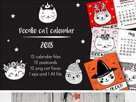 FreePsdVn.com 1708086 VECTOR 2018 calendar funny doodle cats 2010018 cover