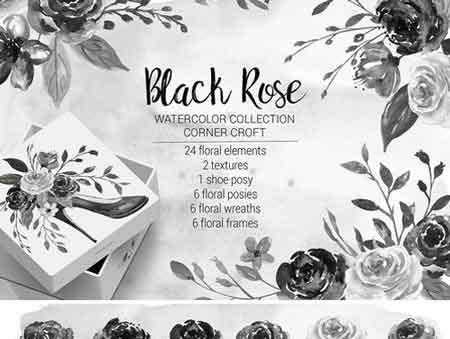 FreePsdVn.com 1708131 STOCK watercolor black rose collection 2043233 cover