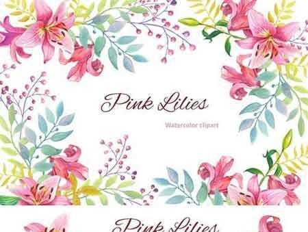 FreePsdVn.com 1709030 STOCK pink lilies watercolor clipart 2071639 cover