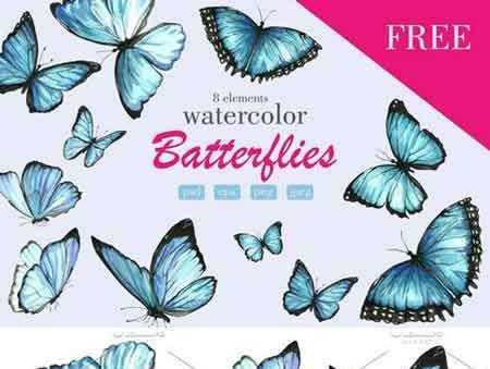 FreePsdVn.com 1709032 VECTOR set of watercolor blue butterflies 2071440 cover