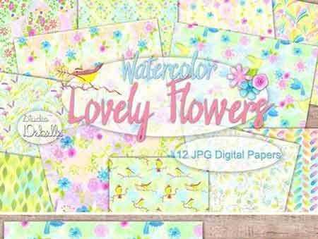 FreePsdVn.com 1709064 STOCK lovely flowers watercolor patterns 2070428 cover
