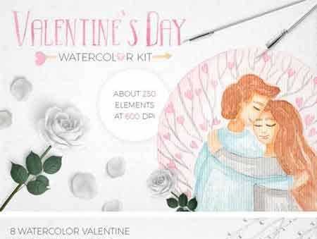 FreePsdVn.com 1801248 STOCK valentine day watercolor set 2219105 cover