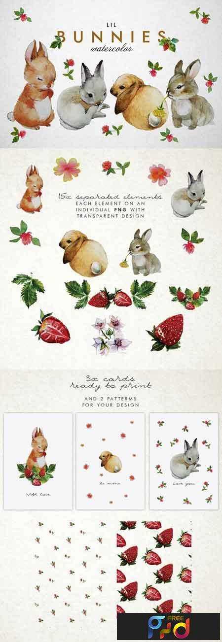 FreePsdVn.com 1802133 STOCK bunnies strawberry watercolor 2247744