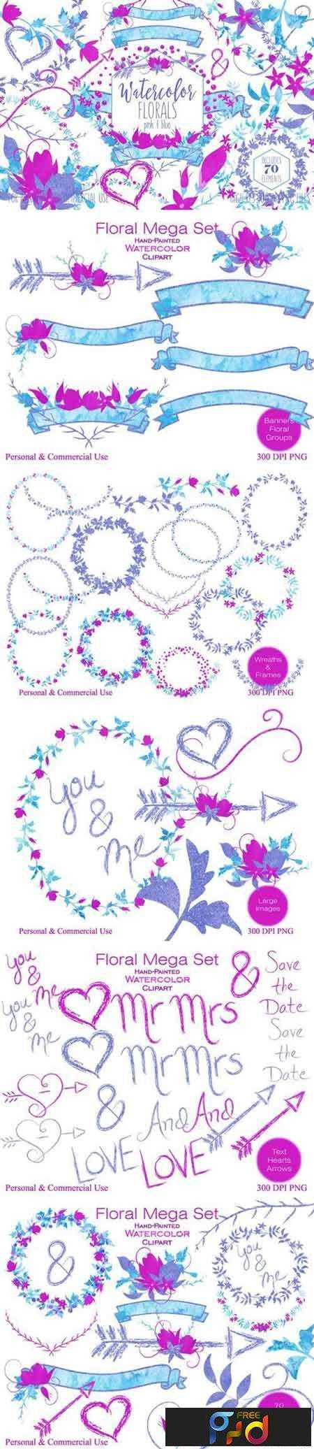 FreePsdVn.com 1802194 STOCK pink blue watercolor floral set 2176158
