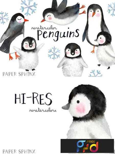 FreePsdVn.com 1802291 STOCK watercolor penguins clipart 2205007