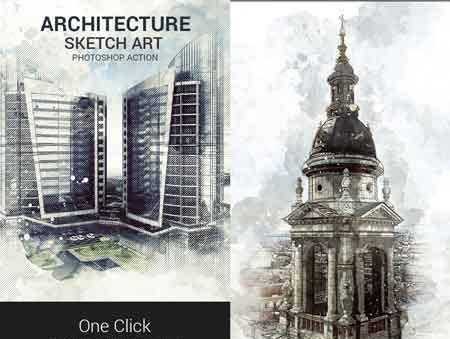 1804016 Architecture Sketch Art Photoshop Action 18366722 - FreePSDvn