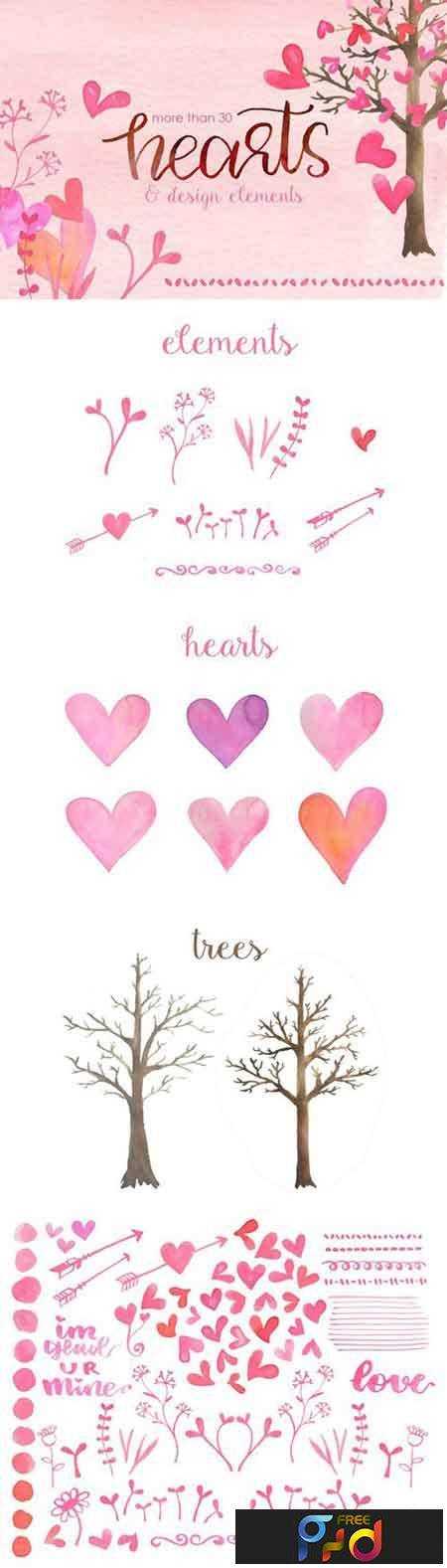 1804252 WaterColor Hearts & Design Elements 2231481 1 FreePsdVn.com 1804252 STOCK watercolor hearts design elements 2231481