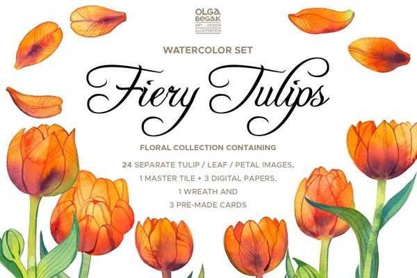 FreePsdVn.com 1806202 STOCK fiery tulips watercolor collection 2394687 cover