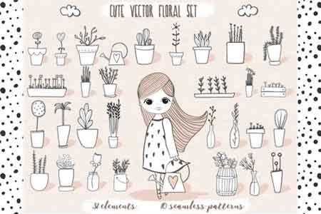 1807247 Cute Vector Pots and Patterns 16655