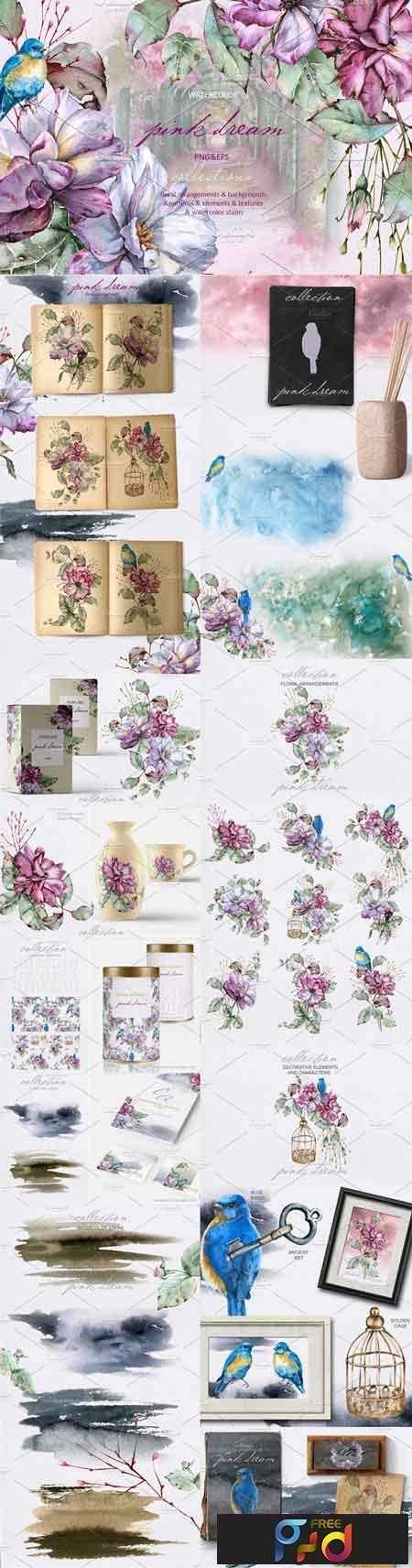 FreePsdVn.com 1808146 STOCK pink dream watercolor set 2737793