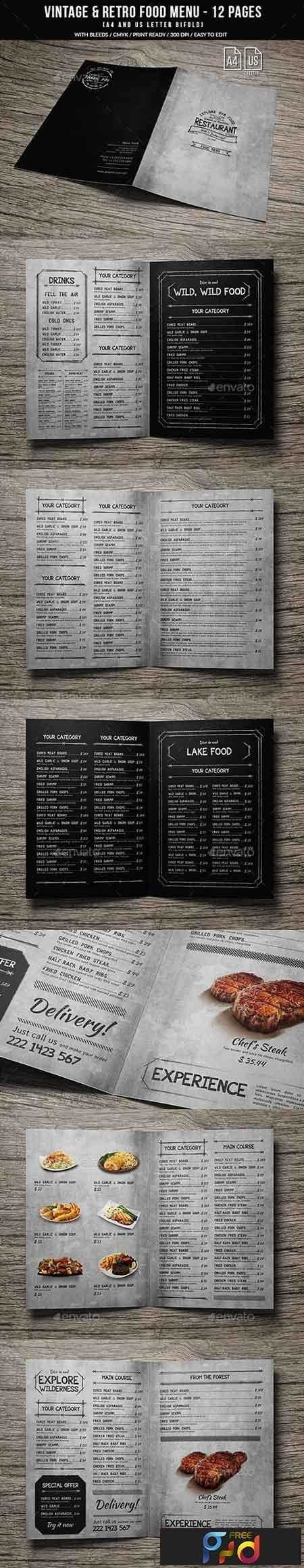 Vintage And Retro Bifold Menu A4 & US Letter   12 pgs