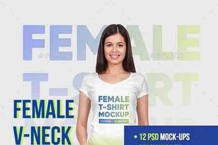 1809063 Female Vneck Tshirt Mockup Vol2 22124031