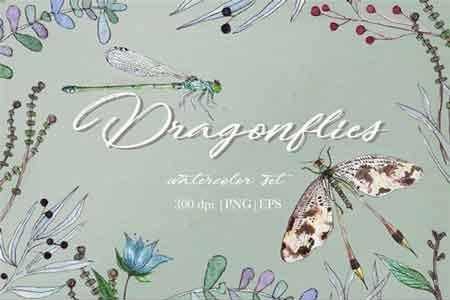 FreePsdVn.com 1809076 VECTOR watercolor dragonflies set 34837 cover