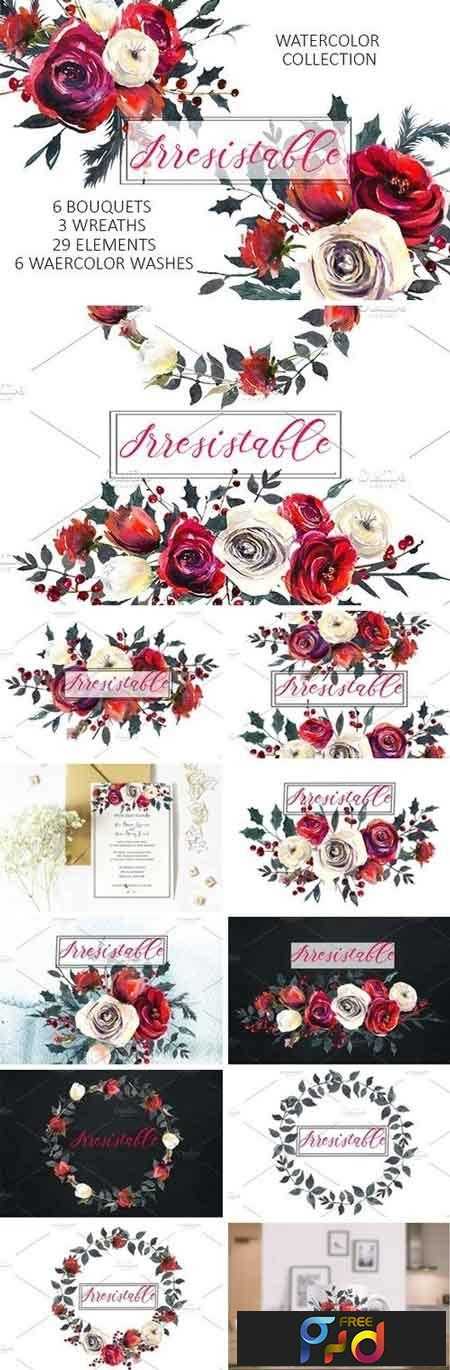 FreePsdVn.com 1811288 STOCK red roses watercolor clipart set 1076143