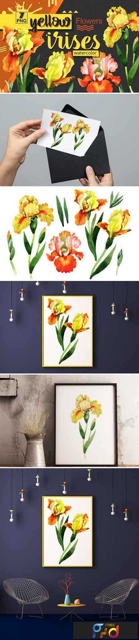 FreePsdVn.com 1811300 STOCK yellow irises watercolor png clipart 1539921