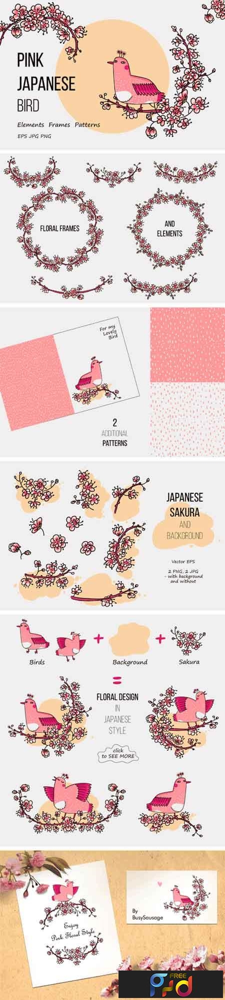 FreePsdVn.com 1813180 VECTOR pink japanese bird floral set 137505