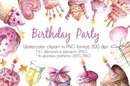 FreePsdVn.com 1816066 STOCK birthday party watercolor clipart 3483955 cover