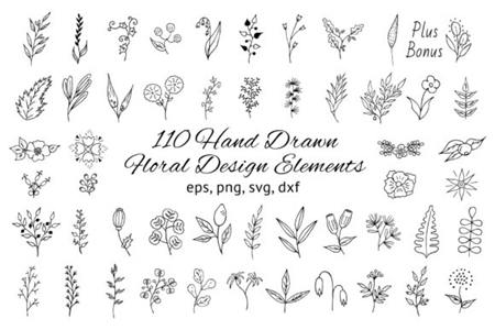 Download 110 Hand Drawn Floral Design Elements Freepsdvn