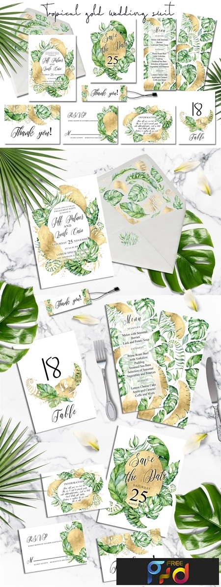 FreePsdVn.com 1904255 TEMPLATE tropical gold wedding invitation 3483329