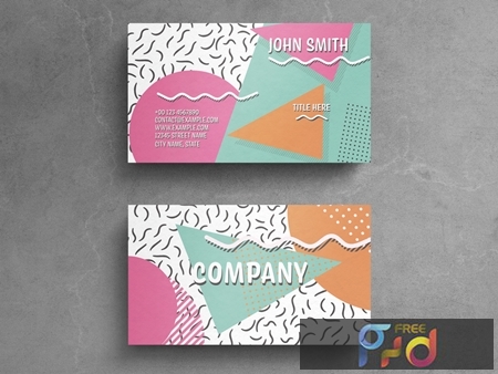 Business Card Layout with Pastel Geometric Accents