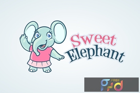 Sweet Little Elephant Girl Mascot Logo 1