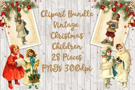 Download Free Vintage Christmas Children Clipart Set 1816880 Freepsdvn PSD Mockup Template