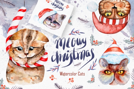 FreePsdVn.com 1910222 STOCK meowy christmas watercolor collection 1831639 cover