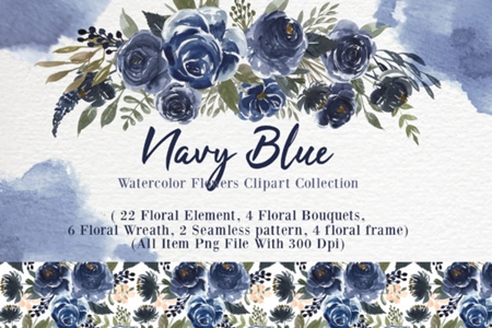 Download Navy Blue Flower Watercolor Clip-art 1838708 - FreePSDvn