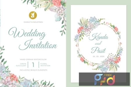 Floral Hand-drawn Watercolor Wedding Invitation TMN24KC 1