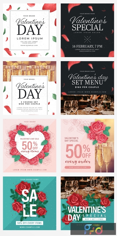 Valentines Day Social Media Post Layout Set with Floral Illustrations 312957860 1