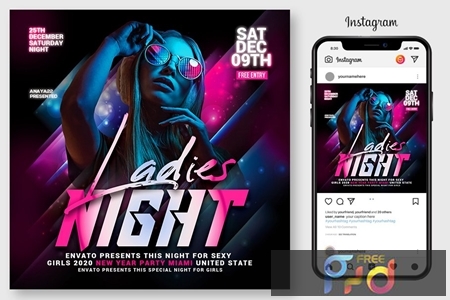 Border Urban Ladies Night Flyer / Instagram Template (FREE