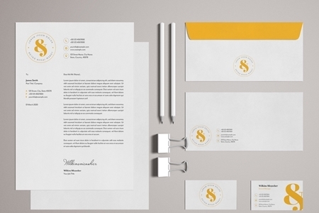 Download Free Stationery Set Layout With Yellow Accents 329175194 Freepsdvn PSD Mockups.