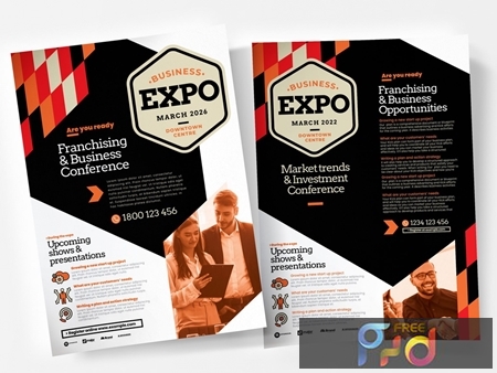 FreePsdVn.com 2003528 TEMPLATE business flyer layout with orange geometric elements and overlays 330835429