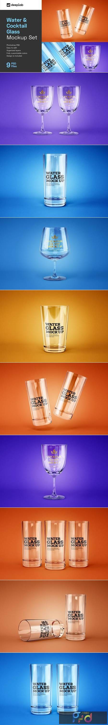 Water and Cocktail Glass Mockup Set
