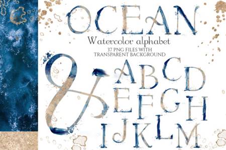 FreePsdVn.com 2006322 VECTOR abstract watercolor blue gold alphabet 4264631 cover