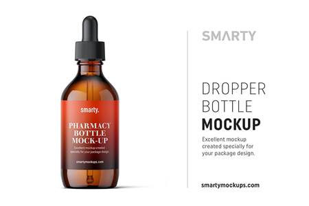 100 Photo Realistic Amber Dropper Bottle Mockups