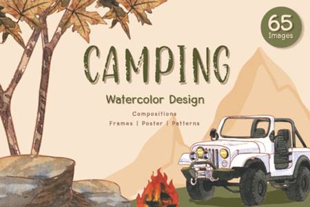 FreePsdVn.com 2012070 STOCK camping travel watercolor set 4862432 cover