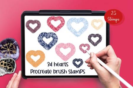 FreePsdVn.com 2012260 ACTION 3d hearts 25 procreate brush stamps 6917478 cover
