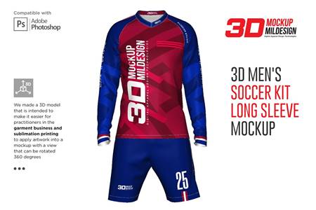 Download 3D Mens Soccer Kit Long Sleeve 5366039 - FreePSDvn