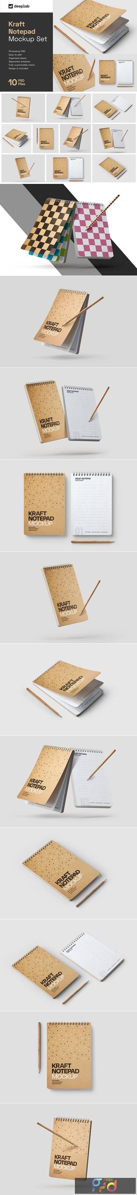 Kraft Notepad Mockup Set, Sketchbook