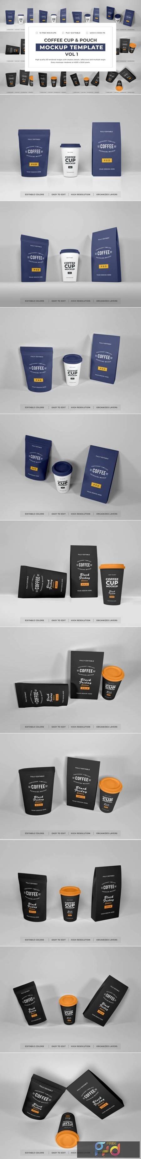 Coffee Cup and Pouch Mockup Bundle Vol 1
