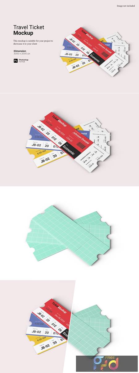 Realistic View Travel Ticket Mockup