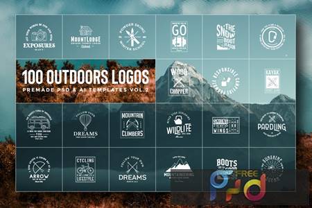 100 Outdoors Adventurers Logos & Illustrations JK2KAFR 1