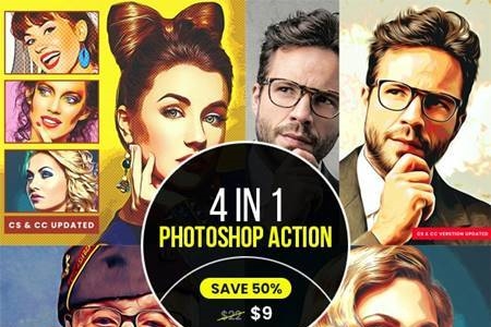 FreePsdVn.com 2109117 ACTION 4 in 1 cartoon oil painting ps action bundle 33521544 cover